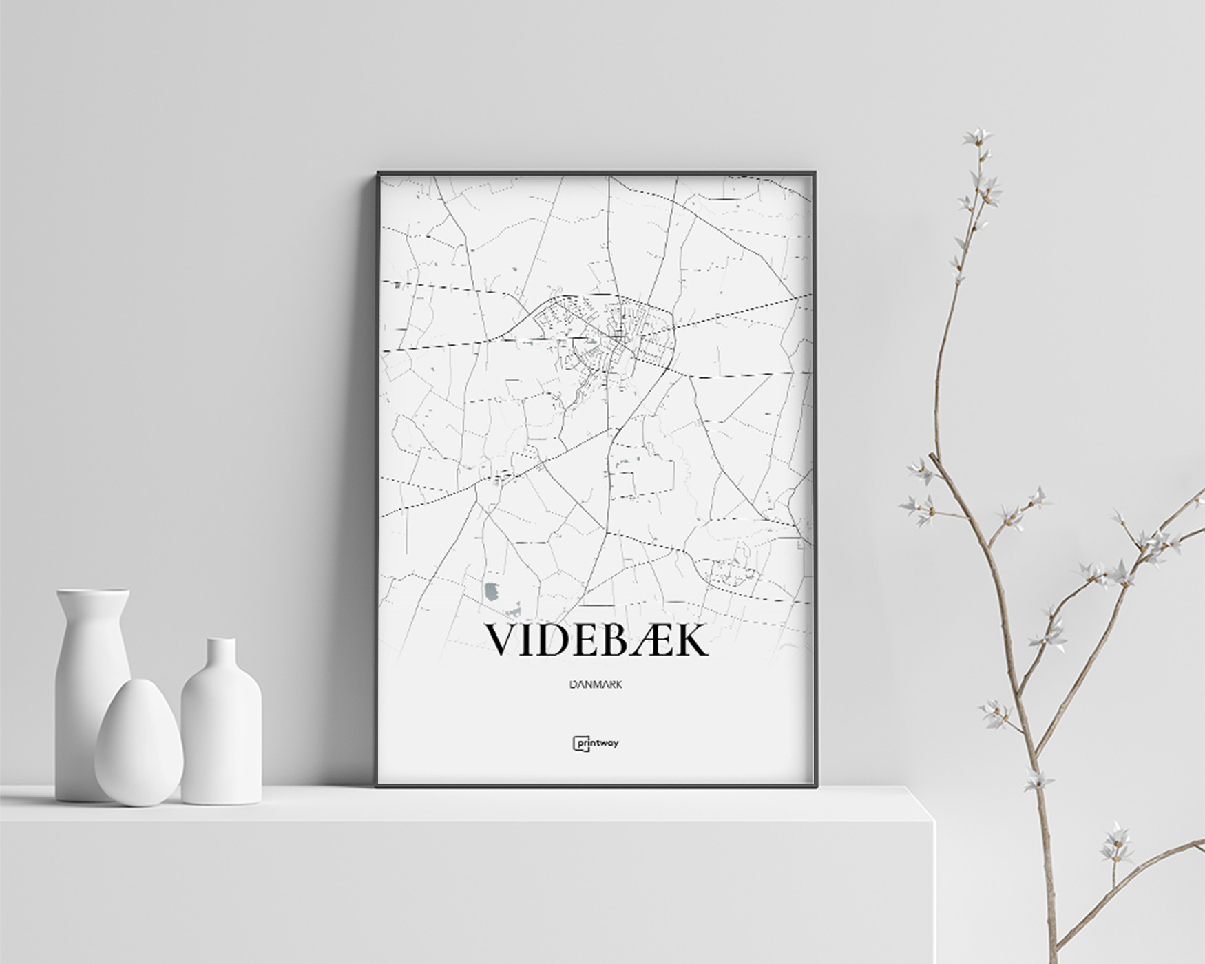 Videbæk Bykort Plakat – Minimalistisk Hjemmedekoration