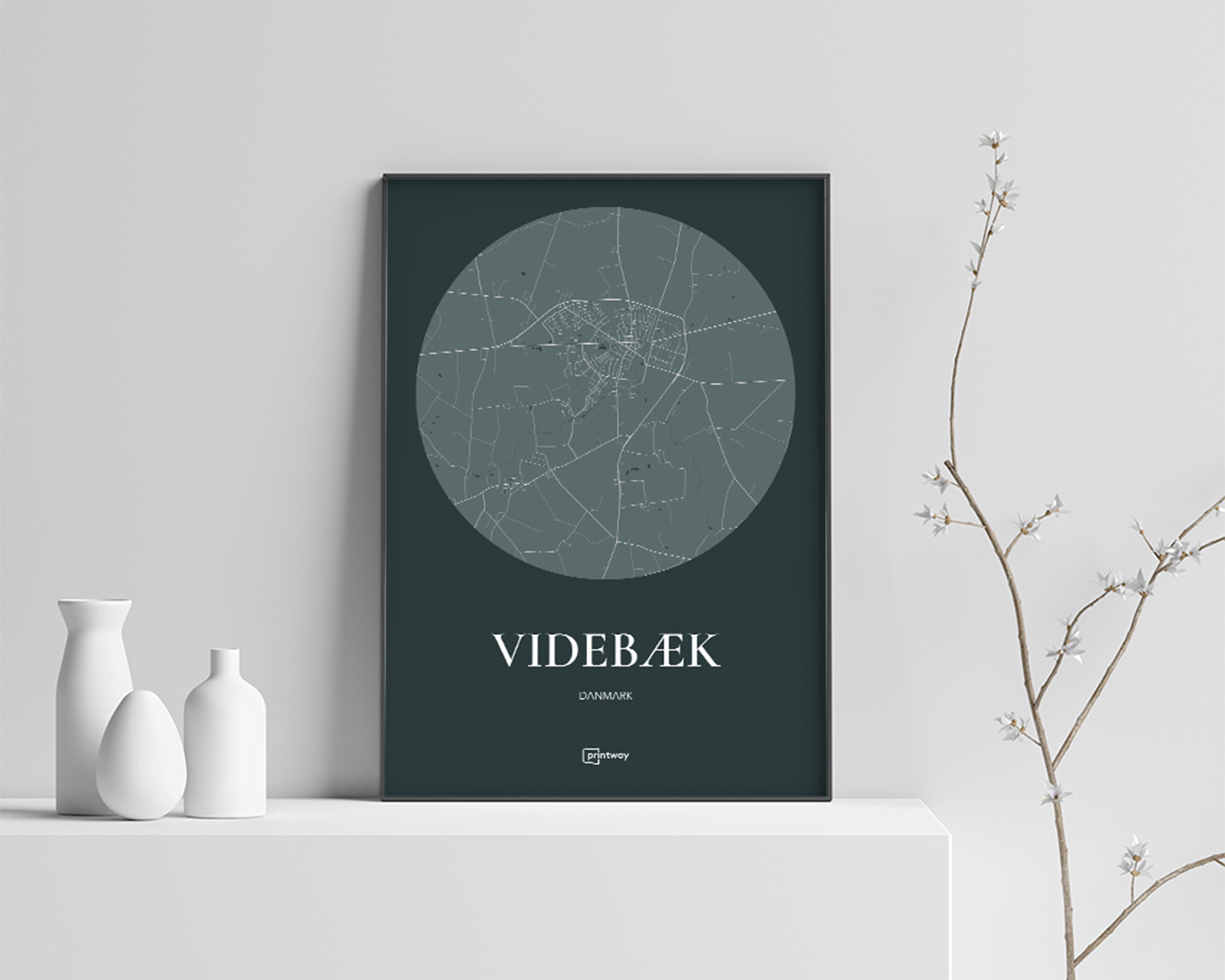 Videbæk Bykort Plakat – Stilrent Design i Skovgrøn