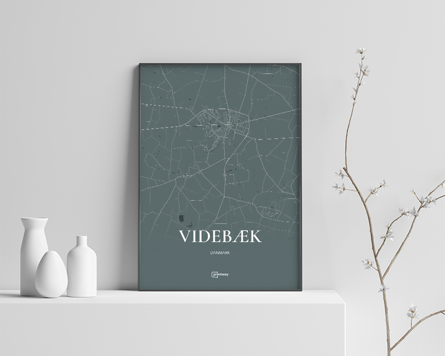 Videbæk Bykort Plakat i Skovgrøn – Elegant Design til Hjemmet