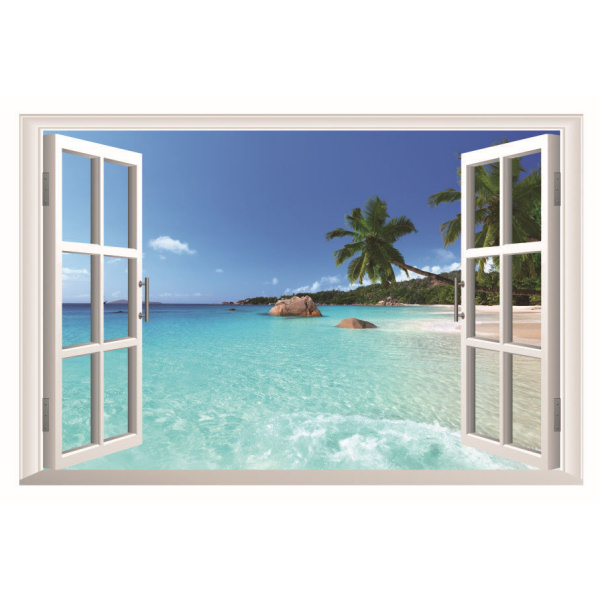 Inspirerende Strand Wallsticker – Vindue til Paradis 90x60 cm