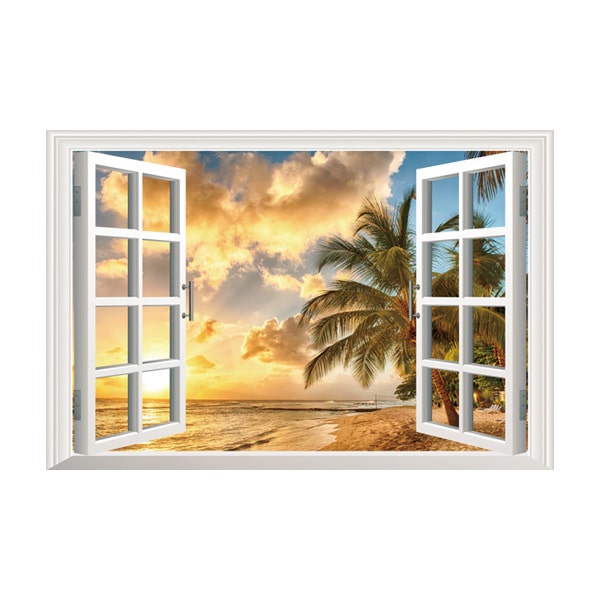Vindue Wallsticker med Solopgang – Unik Strand Dekoration