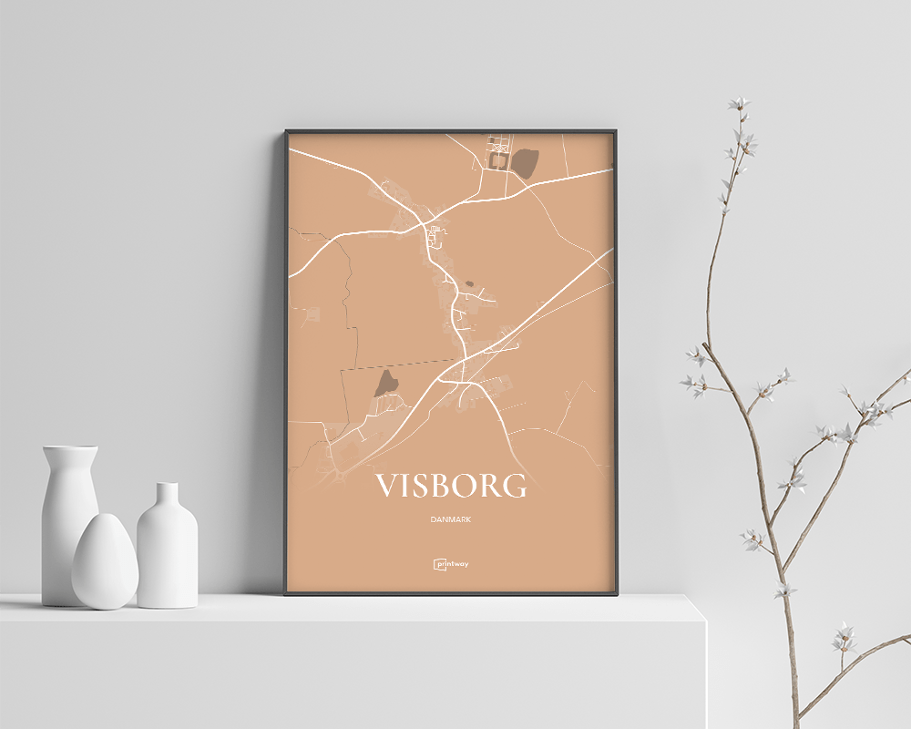 Visborg Bykort Plakat i Guld – Elegant Minimalistisk Design