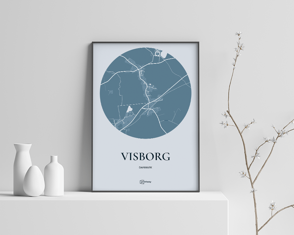 Visborg Bykort Plakat i Havblå - Elegant Minimalistisk Design