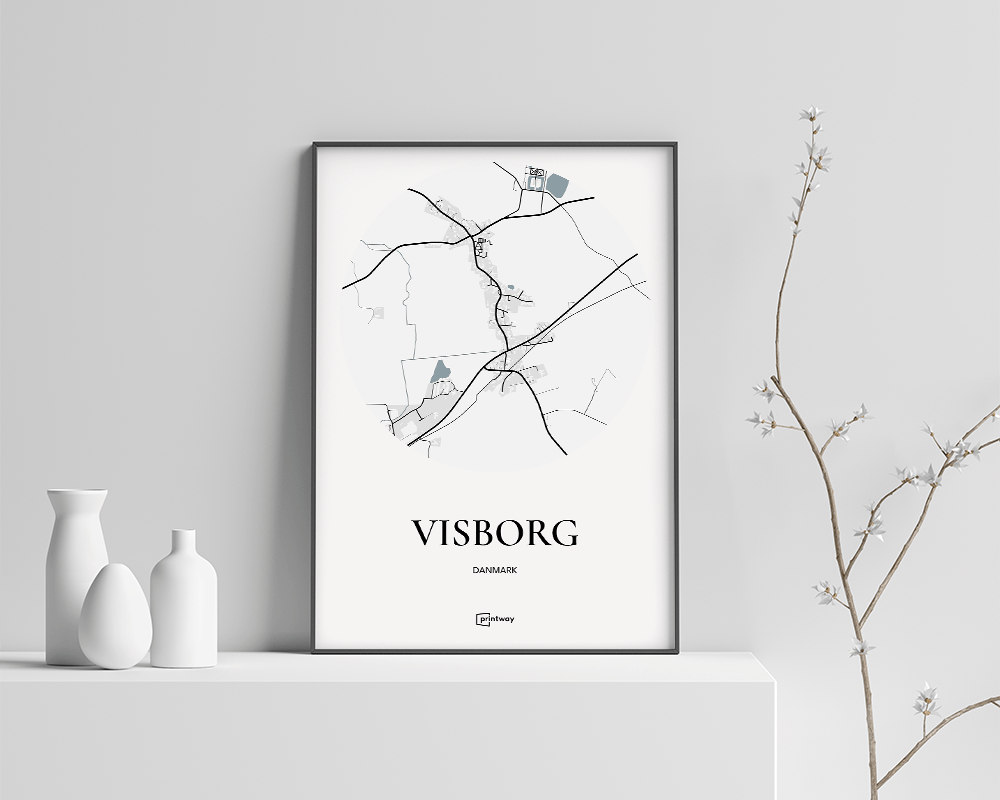 Visborg Bykort Plakat - Minimalistisk Hvid Design 70x100 cm