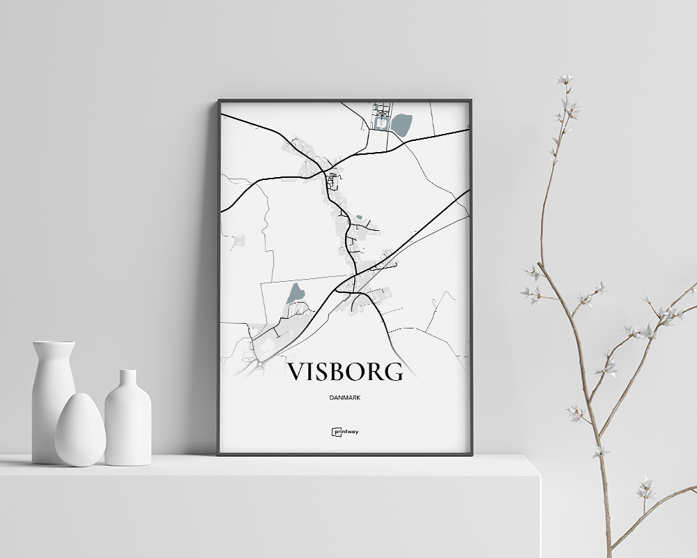 Visborg Bykort Plakat – Minimalistisk Hvid Design 70x100 cm