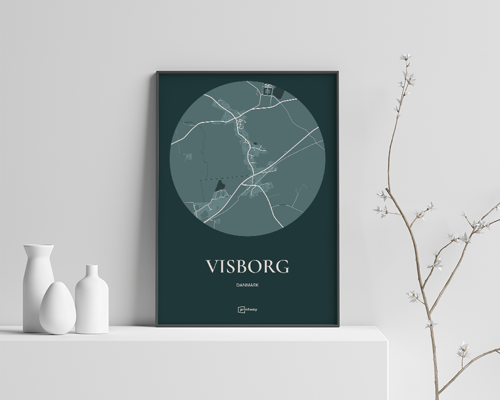 Visborg Bykort Plakat i Skovgrøn - Minimalistisk Design
