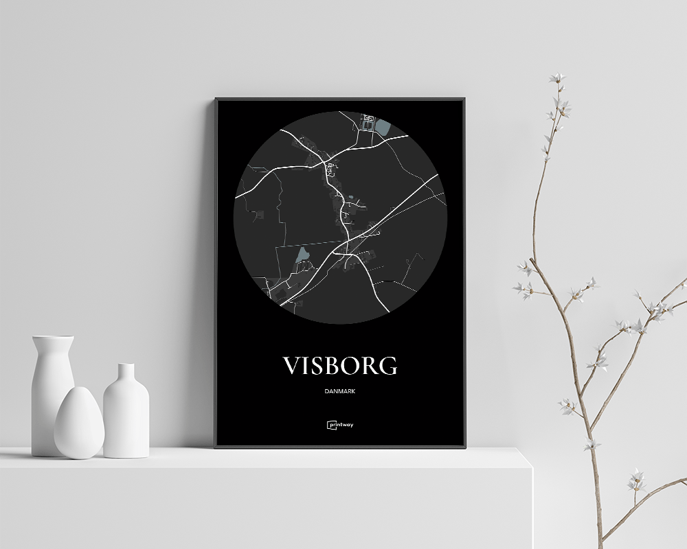 Visborg Bykort Plakat - Minimalistisk Design i Sort