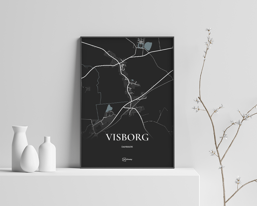 Visborg Bykort Plakat i Sort - Unik Minimalistisk Design