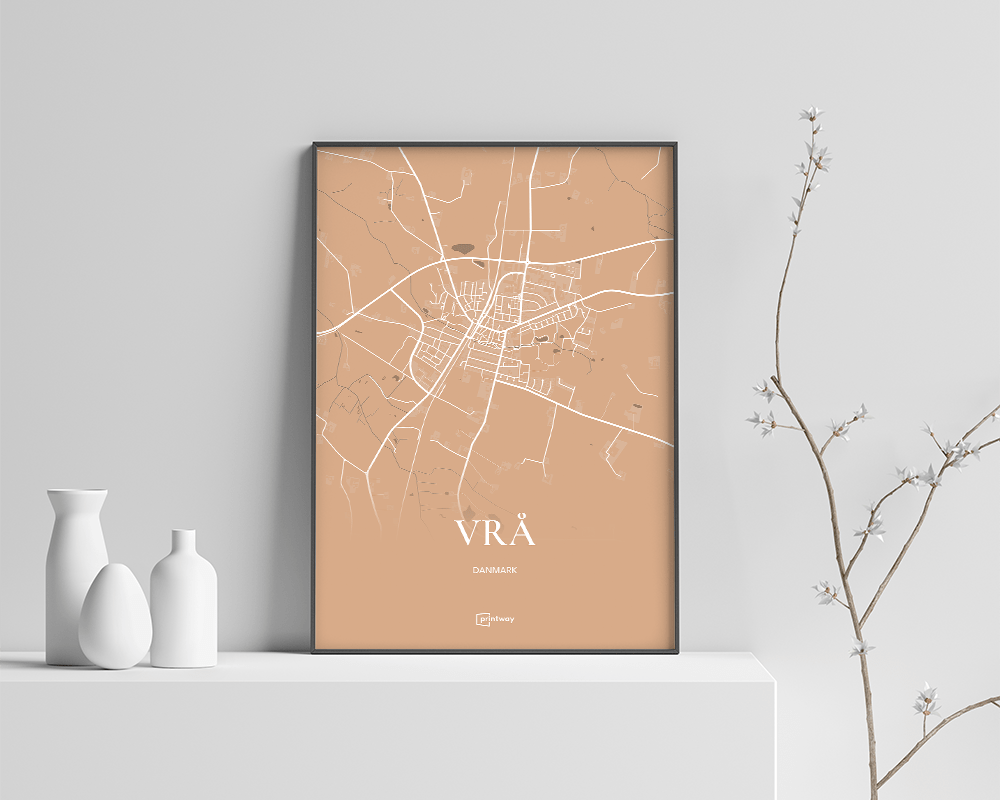 Vrå Bykort Plakat i Guld – Minimalistisk Vægdekoration