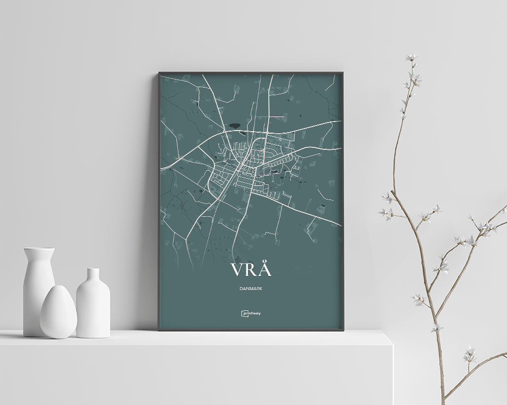 Vrå Bykort Plakat i Skovgrøn – Minimalistisk Design
