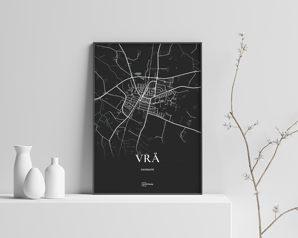 Vrå Bykort Plakat i Sort – Minimalistisk A3 Design