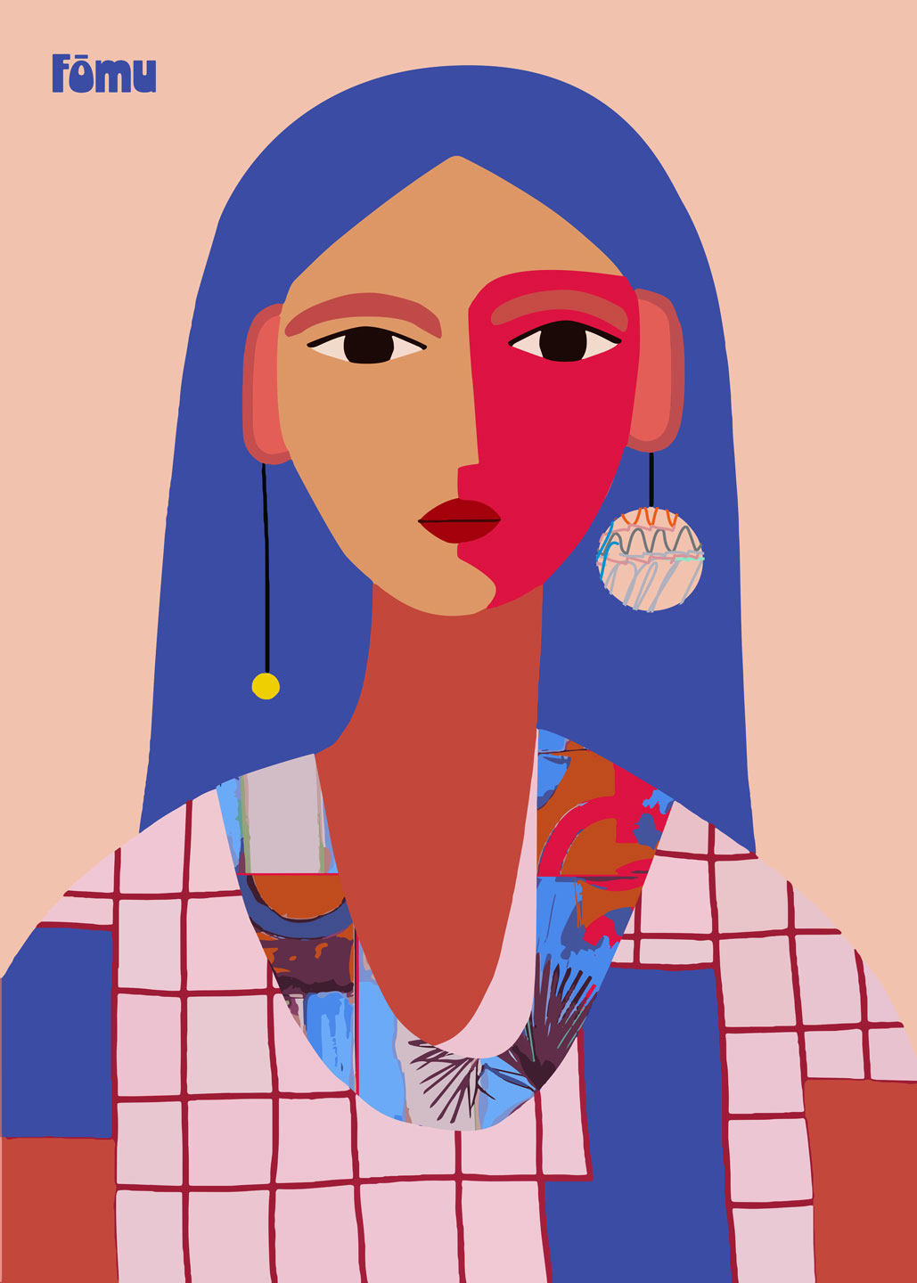 Kunstplakat med kvinde og blåt hår – F Mu Illustrations