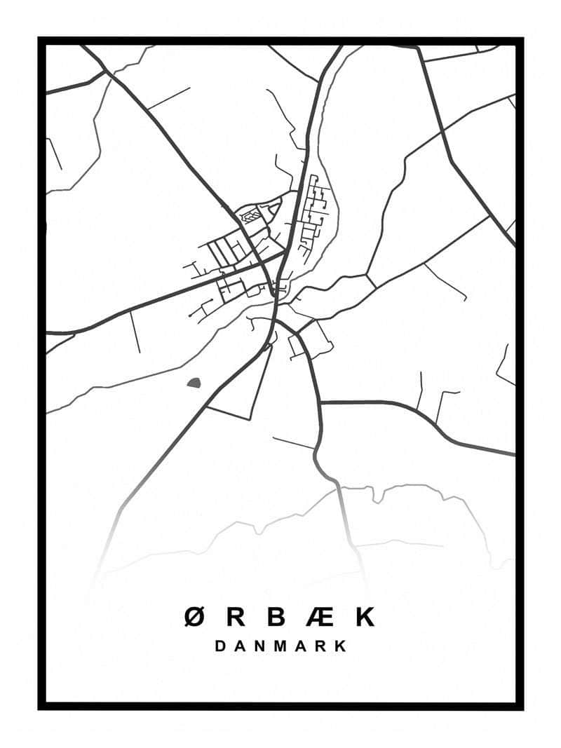 Ørbæk Plakat - Detaljeret kort over Ørbæk by