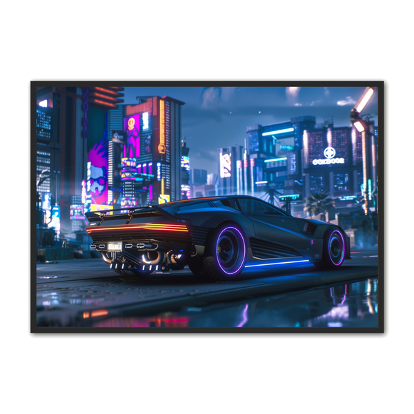 Cyberpunk Bil Plakat – Futuristisk Kunstværk 52x70 cm
