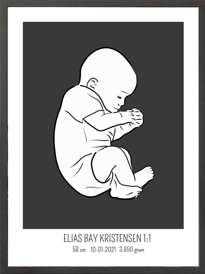 Fødselsplakat: Blå Fosterstilling til Børneværelset