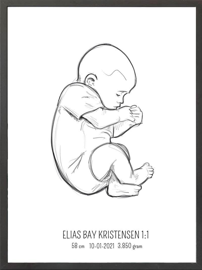 Fødselsplakat i Blå: Fosterstilling - Giv dit barn et minde!
