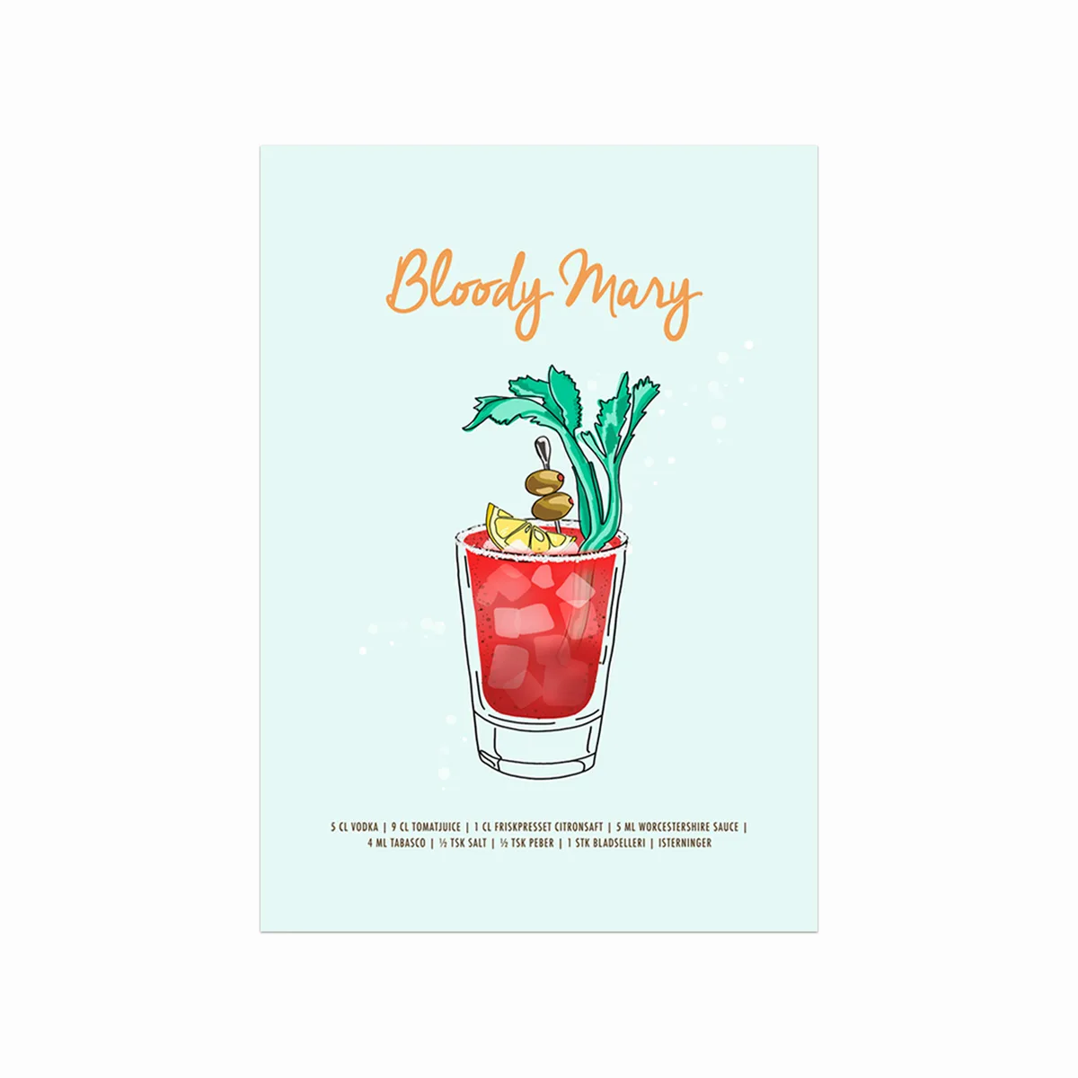 Bloody Mary Opskrift - Plakat til Brunch og Fester
