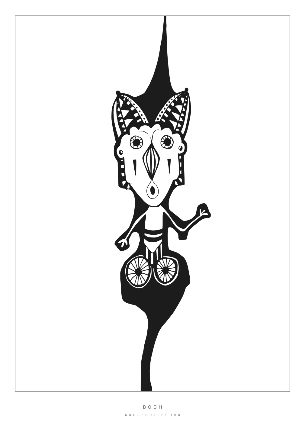 Booh Illustration – Sort-hvid Plakat til Børneværelset