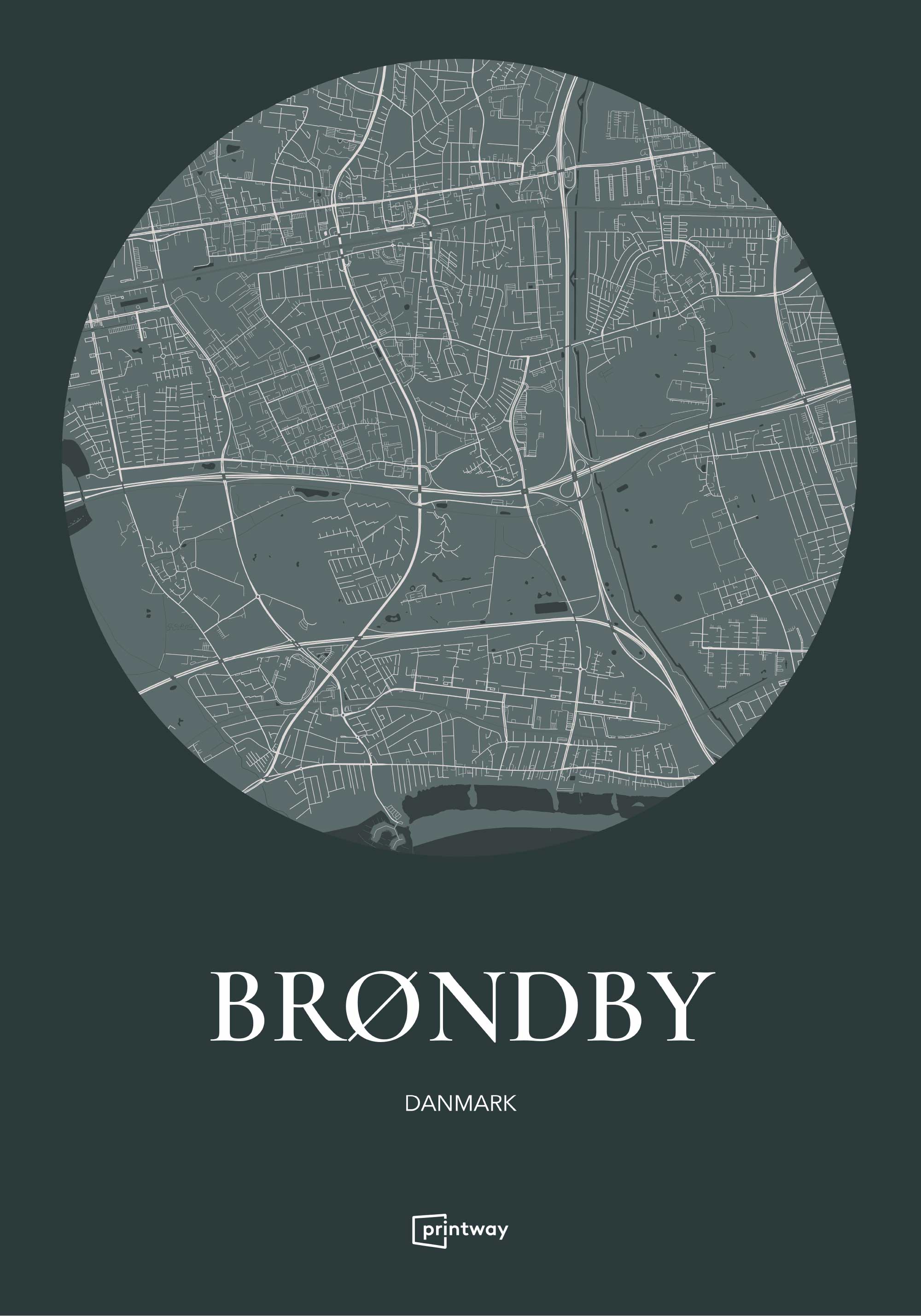 Brøndby Plakat - Skovgrøn Bykort 70x100 cm til Dit Hjem