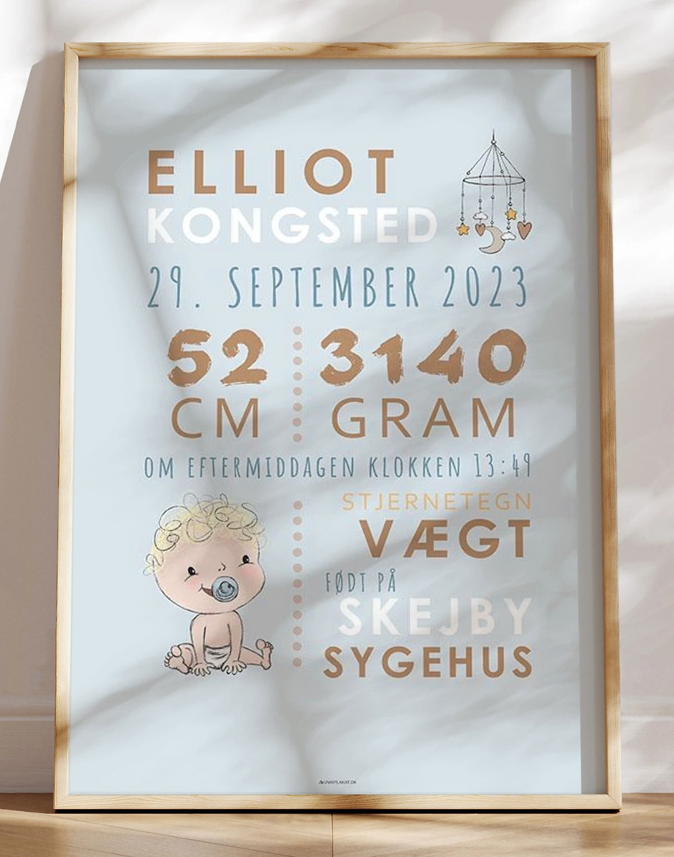 Dåbstavle Med Baby   Uro Blå Sut