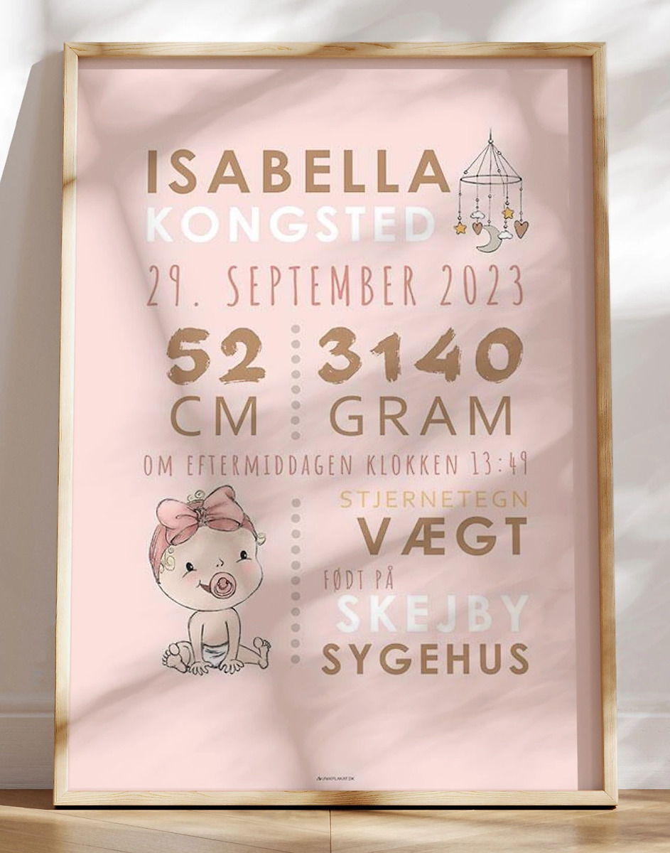 Dåbstavle Med Baby   Uro Pink Sut