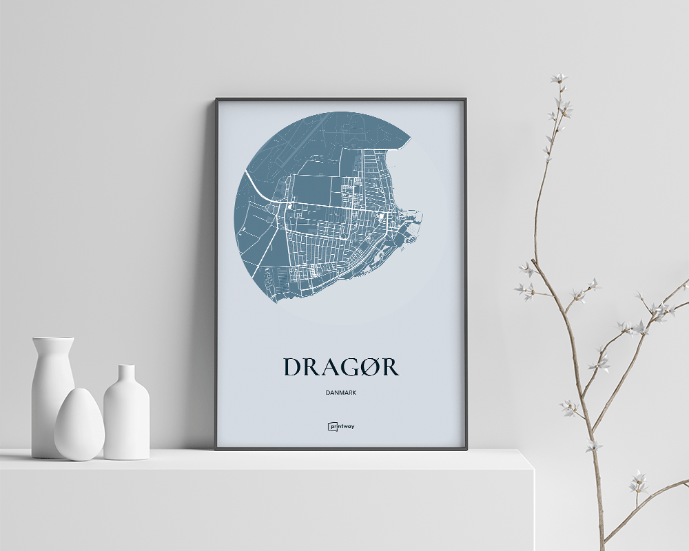 Dragør Bykort Plakat - Havblå Minimalisme A3 Design