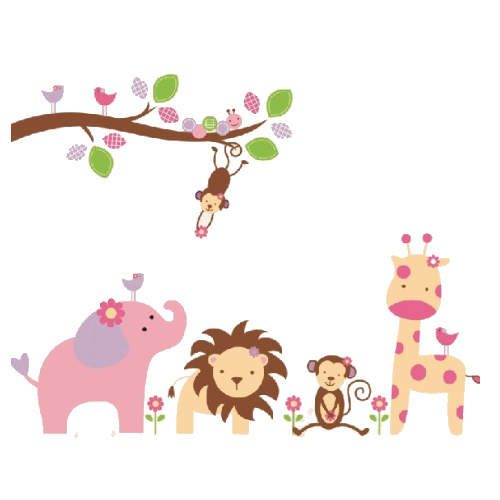 Farverig Dyre Wallsticker til Børneværelset - Zoo Tema