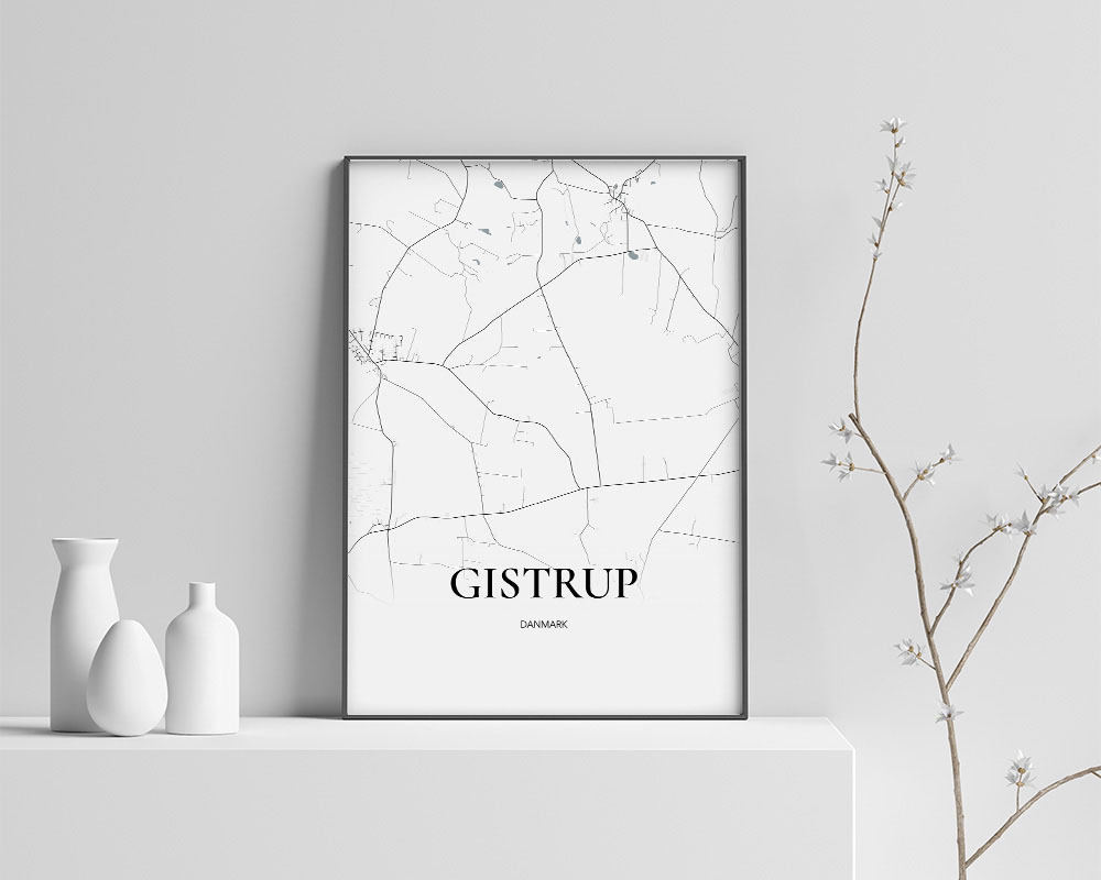 Gistrup Bykort Plakat i Minimalistisk Design - Kvalitetstryk