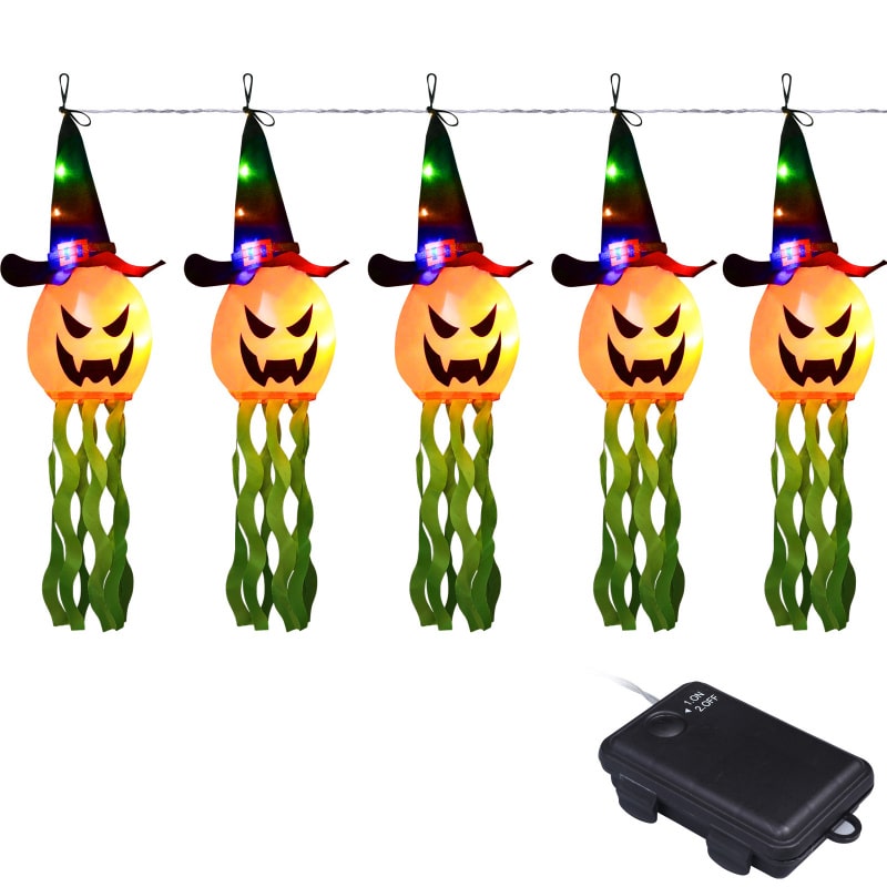Græskar Lyskæde med Uhyggelige Ansigtter til Halloween Fest