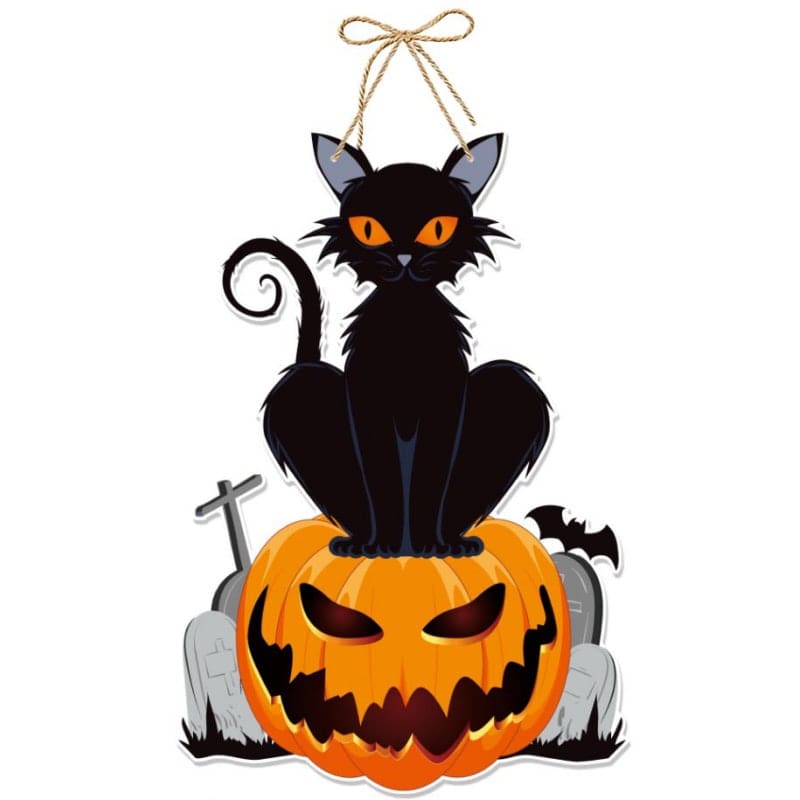 Skræmmende Vægdekoration til Halloween: Sort Kat på Græskar