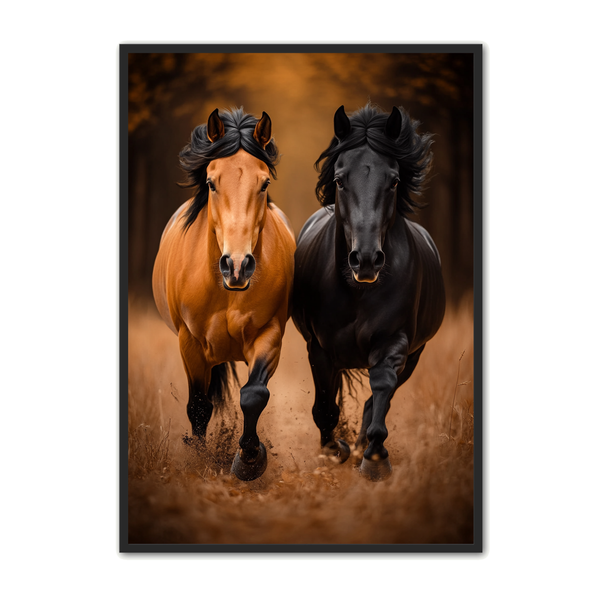 Hest Plakat - To Heste Galopperer i Efterårsskoven