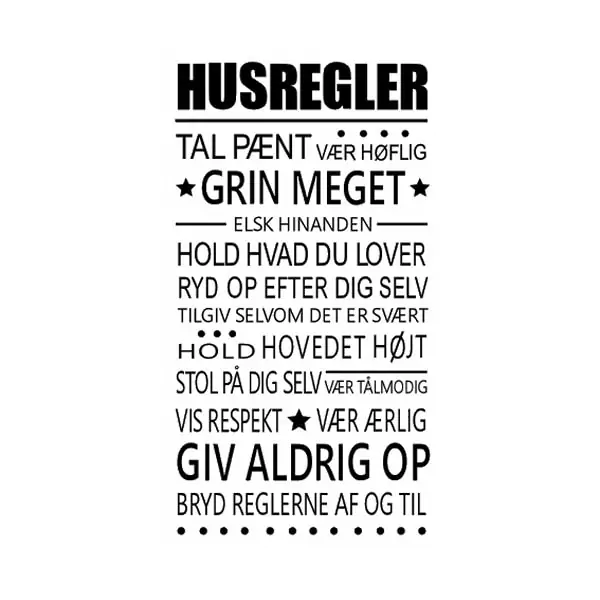 Husregler Wallsticker – Stilfuld Vægdekoration 50x93 cm