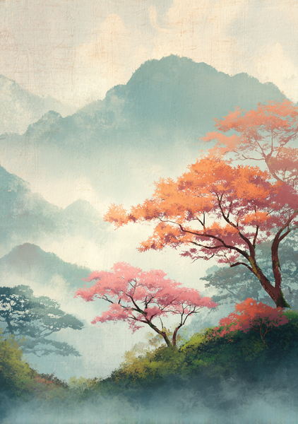 Japansk Plakat - Stille Bjerge til Dit Hjem