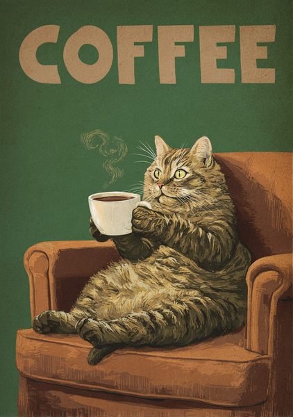 Kaffe Plakat 118  Kat  Kaffe   Komisk Hygge
