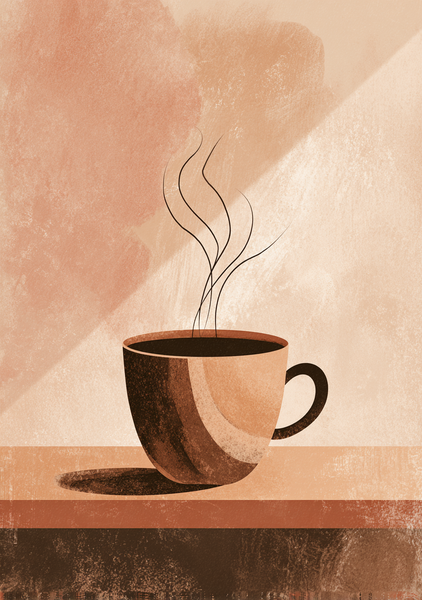 Kaffeplakat med Varm Kaffekop i Minimalistiske Nuancer