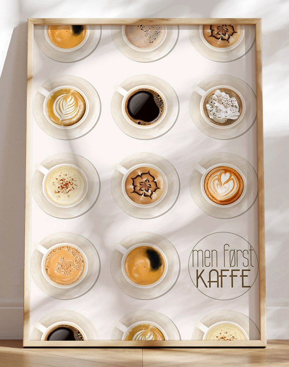 Kaffeplakat Plakat Med Kaffetyper   Kaffekopper