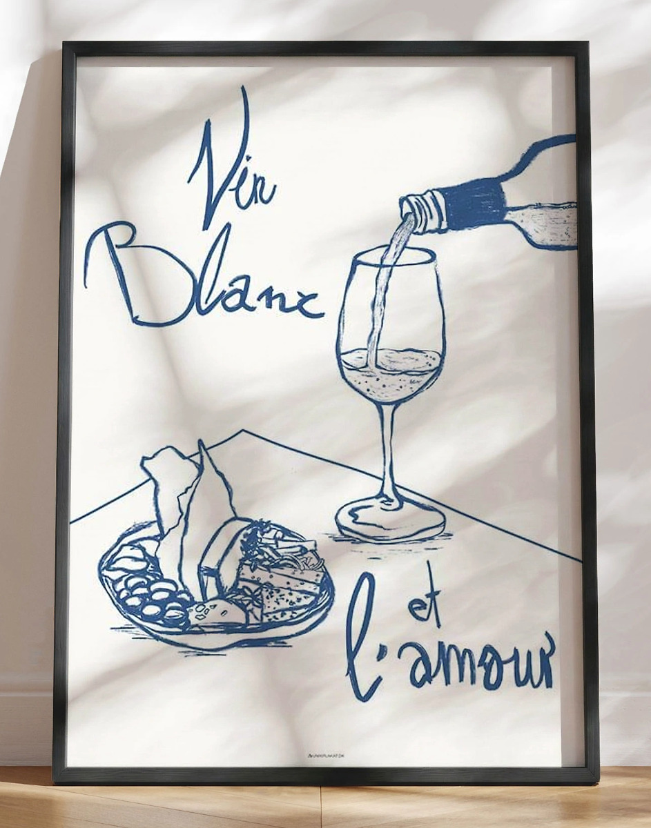 Køkkenplakat Vin Blanc     Amour