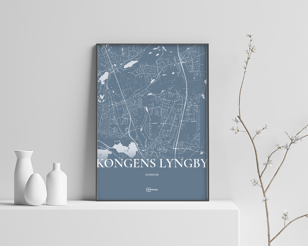 Kongens Lyngby Bykort Plakat - Havblå Design til Dit Hjem!