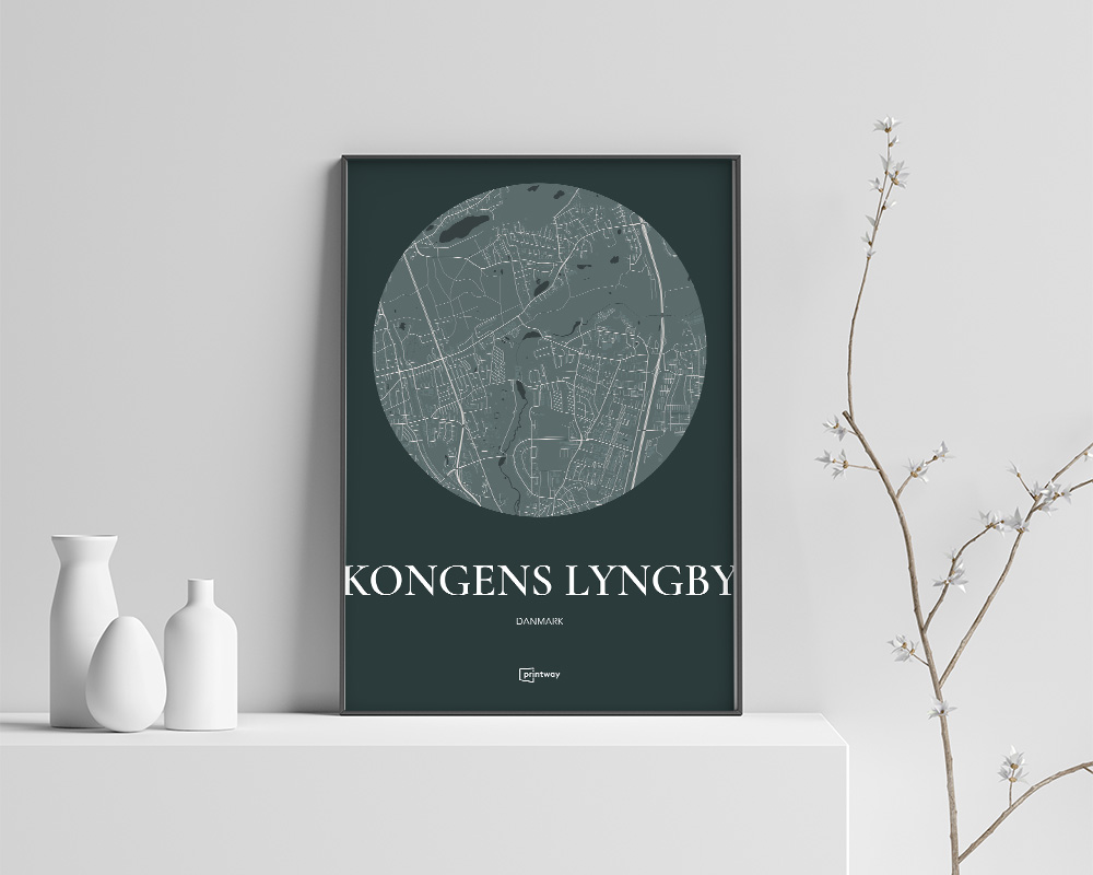 Kongens Lyngby Bykort Plakat - Skovgrøn Design 70x100 cm