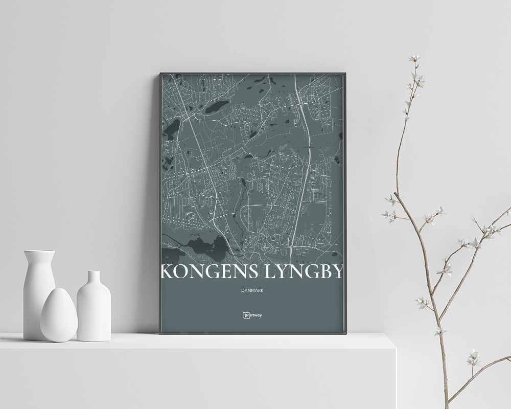 Kongens Lyngby Bykort Plakat - Skovgrøn Elegance 70x100 cm