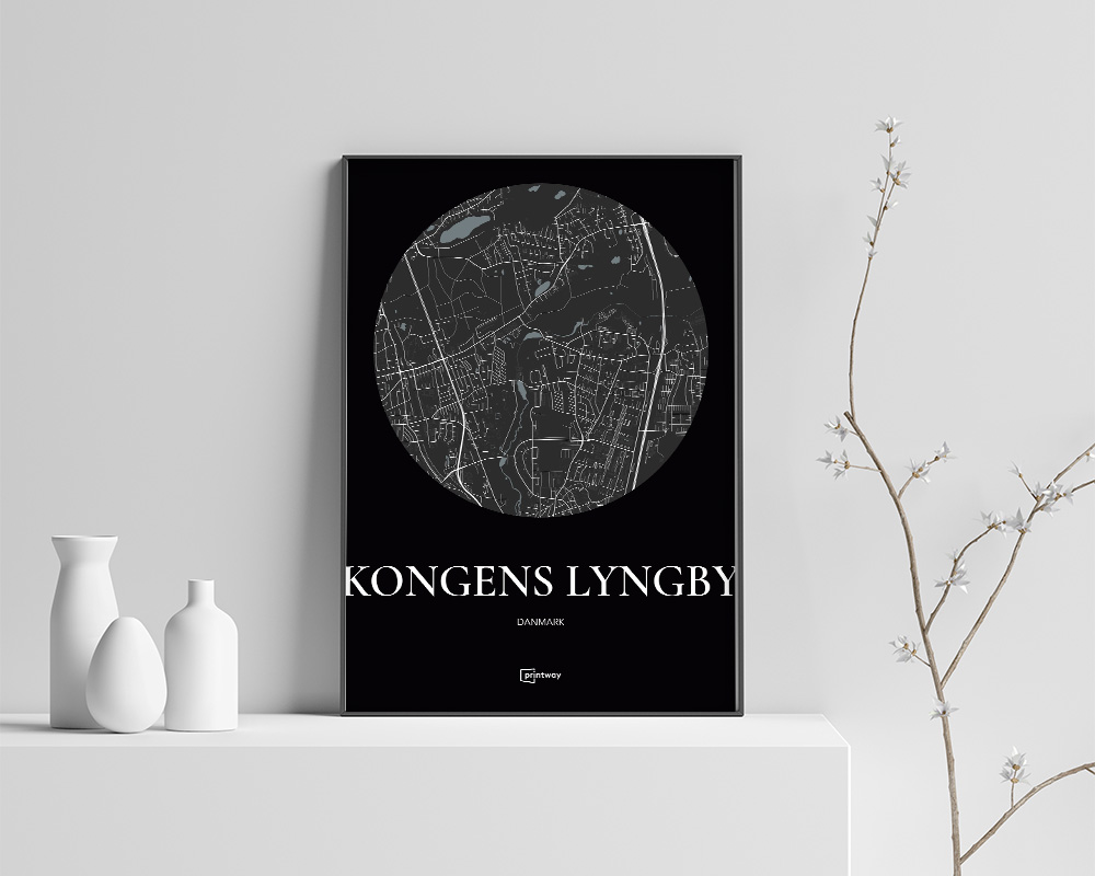 Kongens Lyngby Plakat – Minimalistisk Bykort i Sort