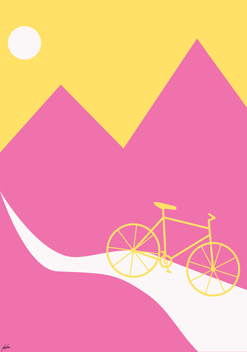 Gul Mountainbike Plakat – Energisk Cykelkunst til Dit Rum