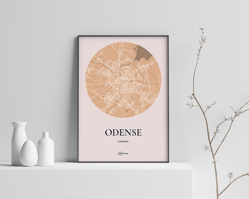 Odense Bykort Plakat i Guld – Minimalistisk A4 Design