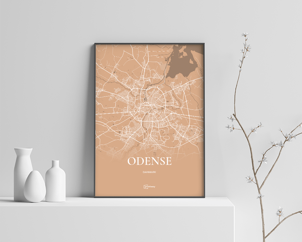 Odense Bykort Plakat i Guld – Minimalistisk Design