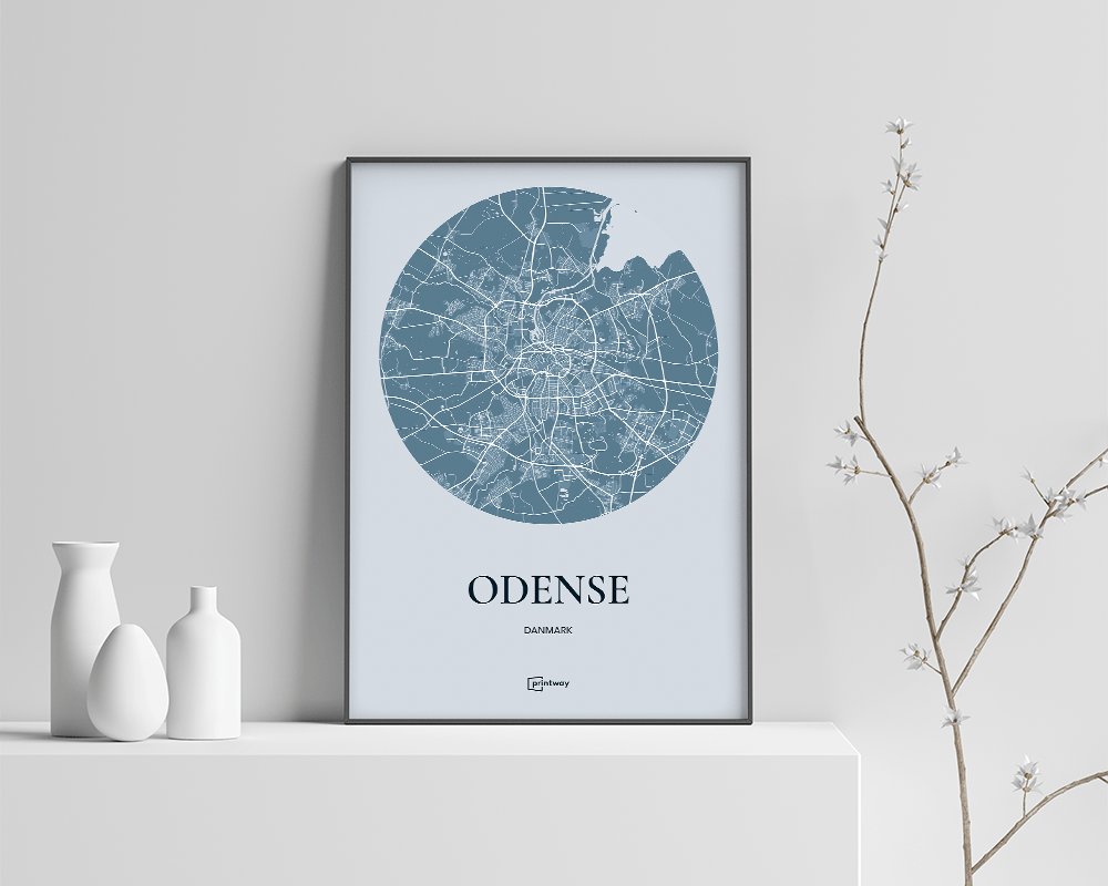 Odense Bykort Plakat - Havblå Minimalistisk Design 42x60 cm