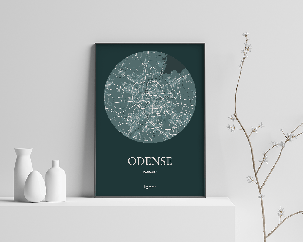 Odense Plakat - Minimalistisk Bykort i Skovgrøn 70x100 cm