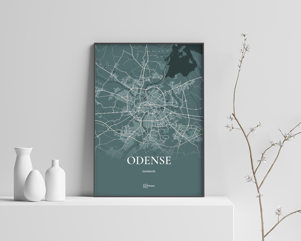 Odense Bykort Plakat i Skovgrøn – Unik A1 Design