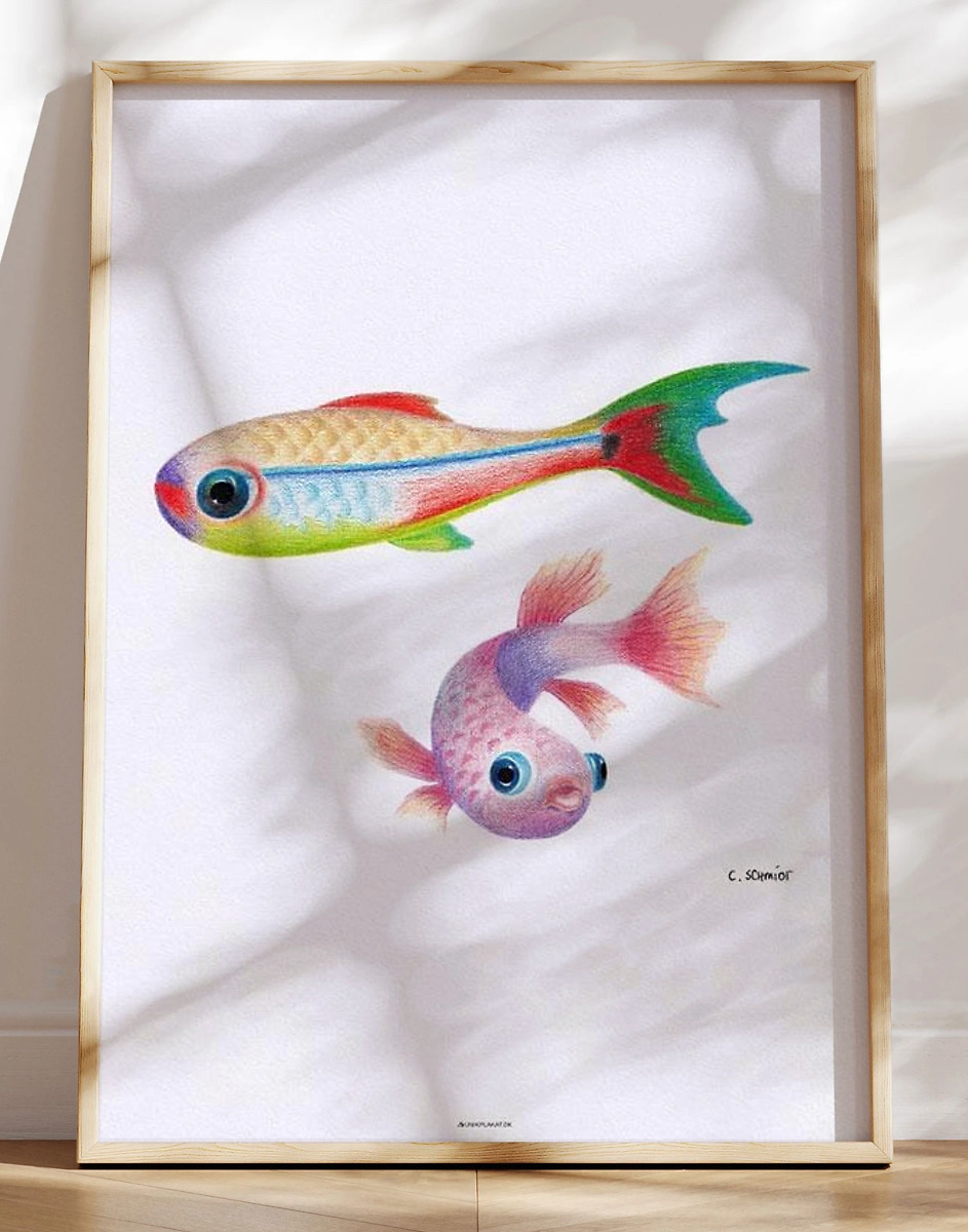 Plakat Med   Håndtegnede   Farverige Fisk
