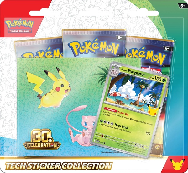 Pokemon Blister Pack Mega Evolution: 30th Celebration Tech Sticker Collection Blister: Alolan Exeggutor    Boosters
