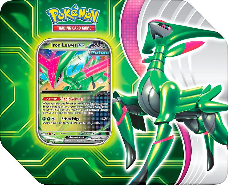 Pokemon Tin Kasse 2024 Wave   Spring  Usa Version : Iron Leaves    Future Virizion  Paradox Clash Collector   Tin Box    Boosters